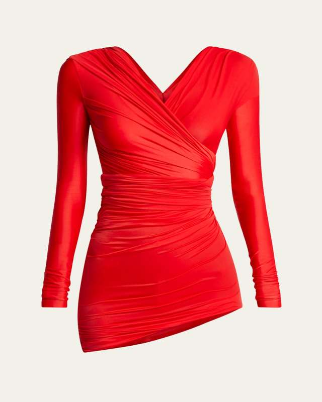 Draped Body-Con Asymmetric Mini Dress